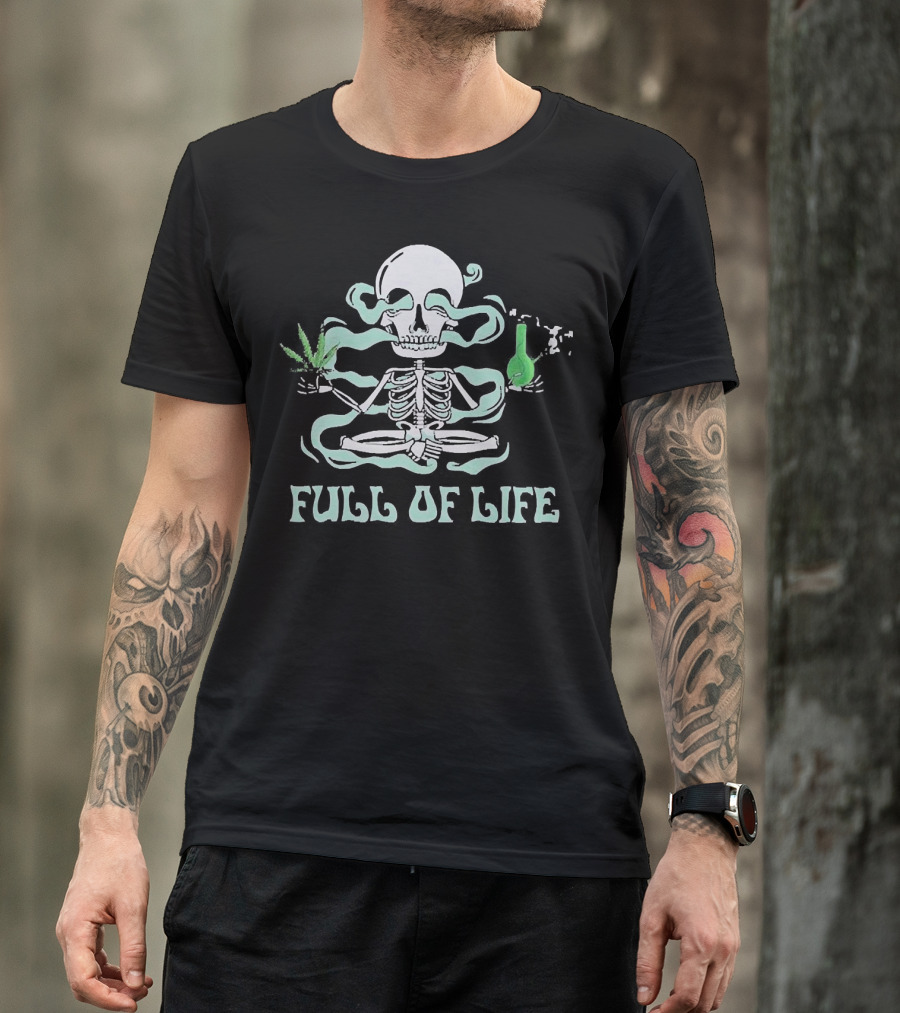 Full Of Life Cannabis Skull Meditating With Smoke And Bong T-Shirt
