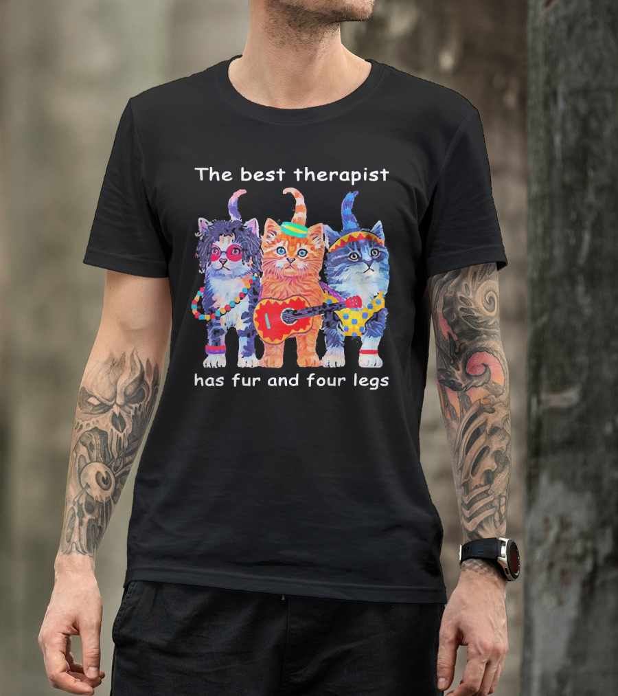 The Best Therapist Has Fur And Four Legs With Colorful Cats In Fun Outfits T-Shirt