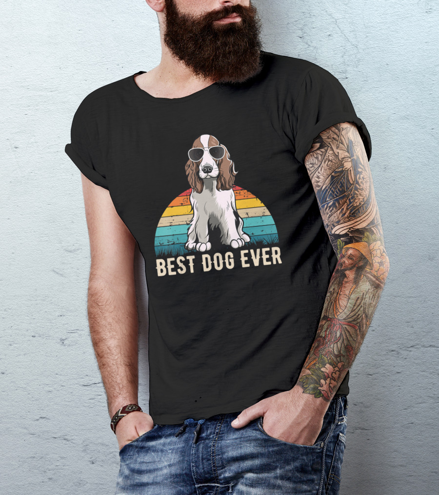 Best Dog Ever English Springer Spaniel Retro Vintage Sunglasses T-Shirt