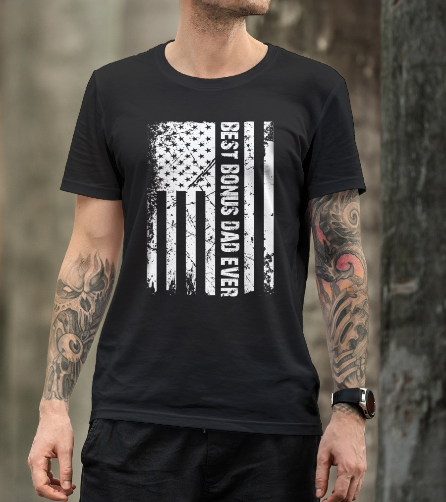 Best Bonus Dad Ever American Flag Mens Patriotic T-Shirt