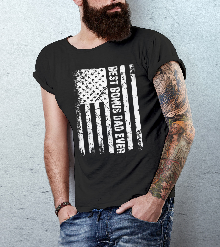 Best Bonus Dad Ever American Flag Mens Patriotic T-Shirt