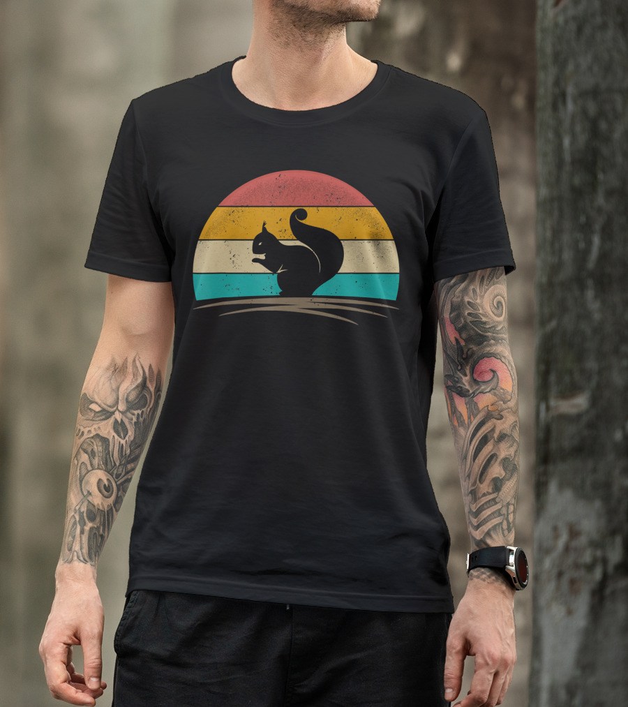 Squirrel Retro Vintage 70s Sunset Stripes T-Shirt