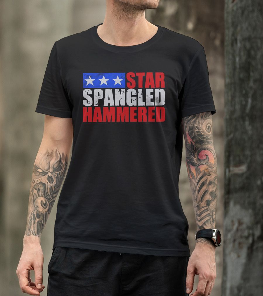 Star Spangled Hammered USA Patriotic Festival Party Wear T-Shirt