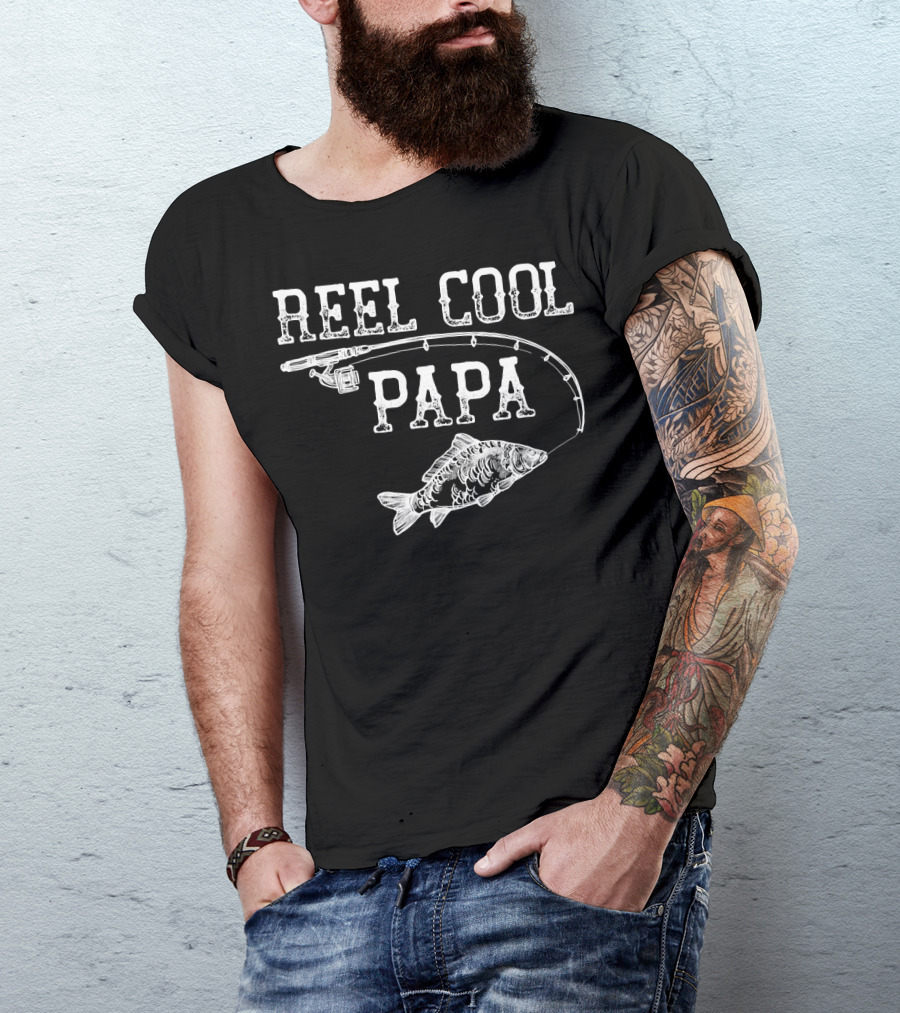 Vintage Reel Cool Papa Fishing Rod Fish Novelty Father T-Shirt