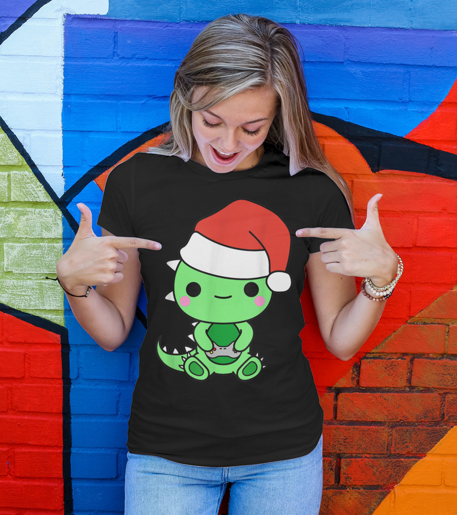 Christmas Gaming Dinosaur Santa Gamer Nerd T-Shirt