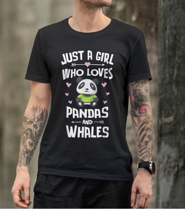 Just A Girl Who Loves Pandas And Whales Cute Panda Heart Arrows T-Shirt
