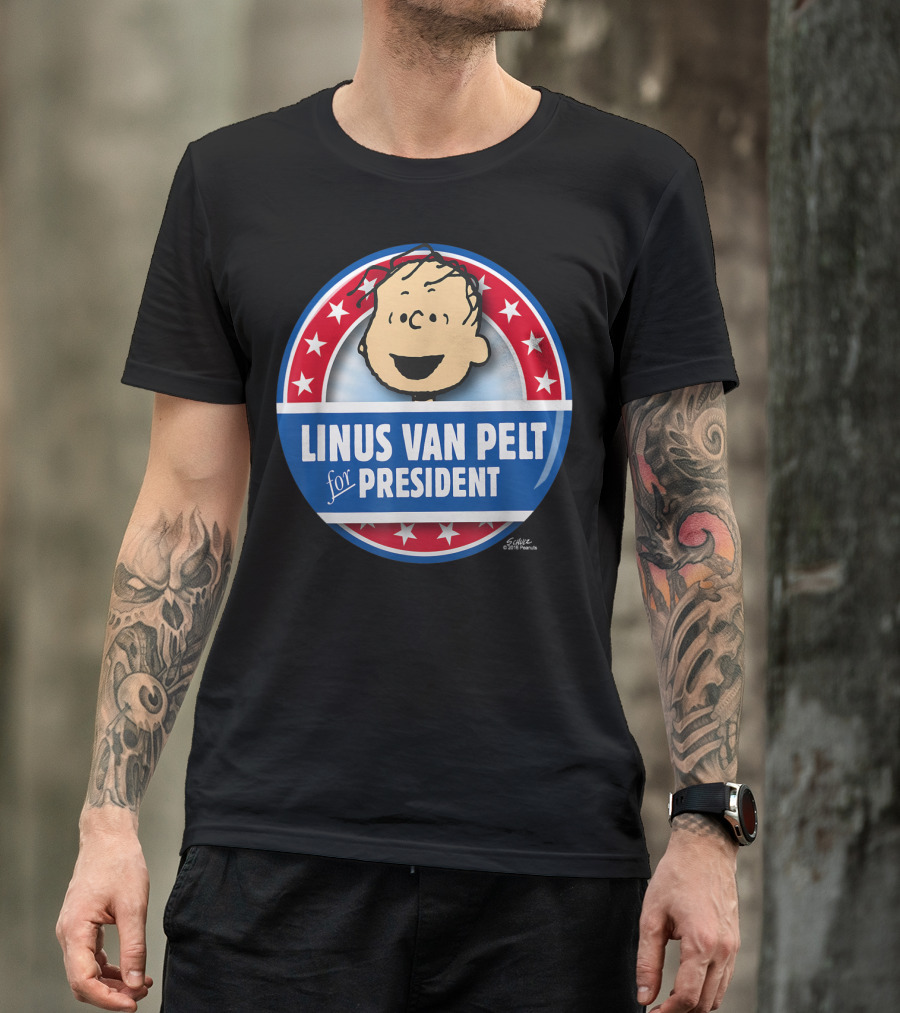 Peanuts Linus Van Pelt For President Election Button T-Shirt