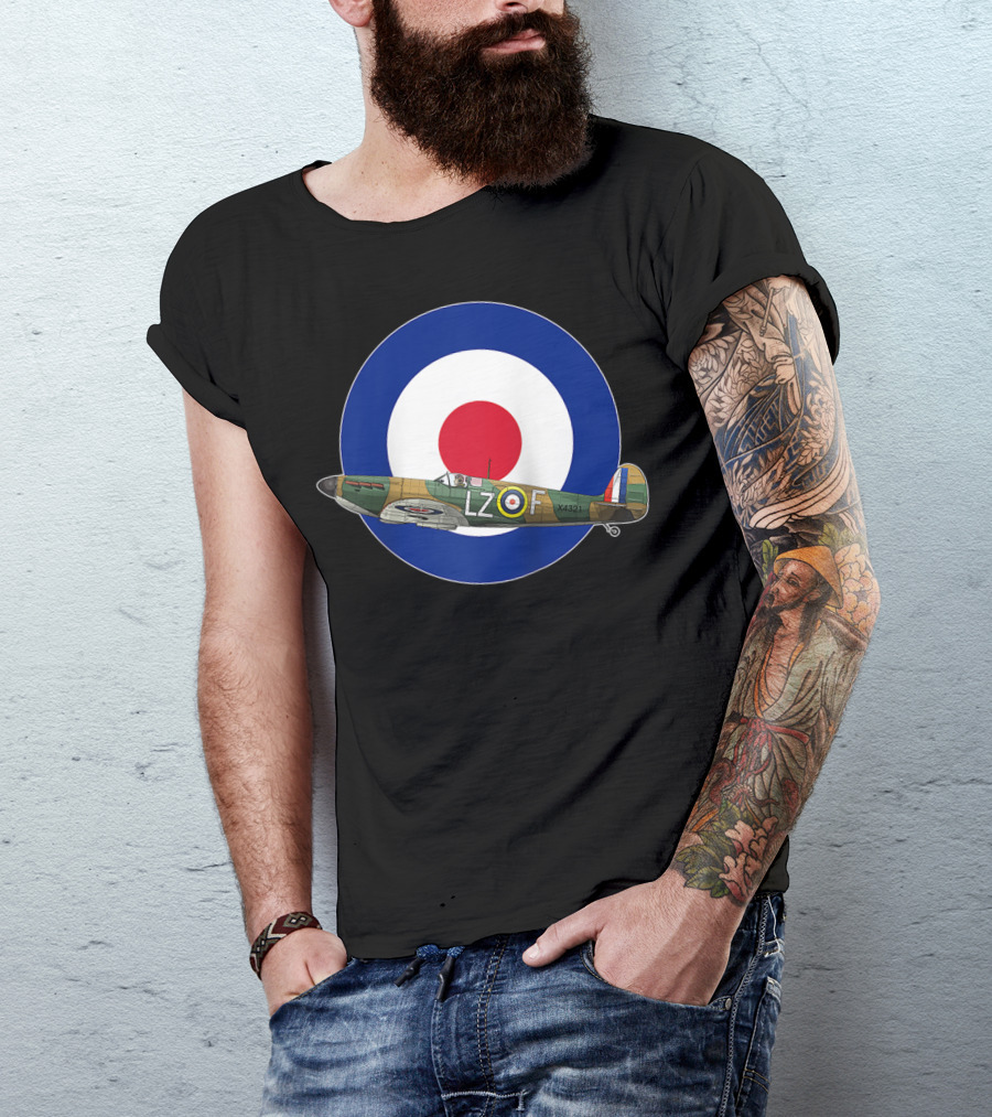 RAF Spitfire LZ-F Battle Of Britain Military WW2 Roundel T-Shirt