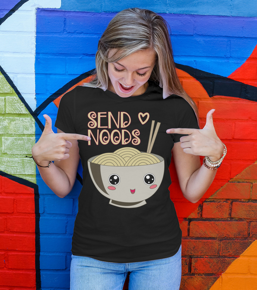 Send Noods Kawaii Ramen Bowl With Chopsticks And Heart T-Shirt