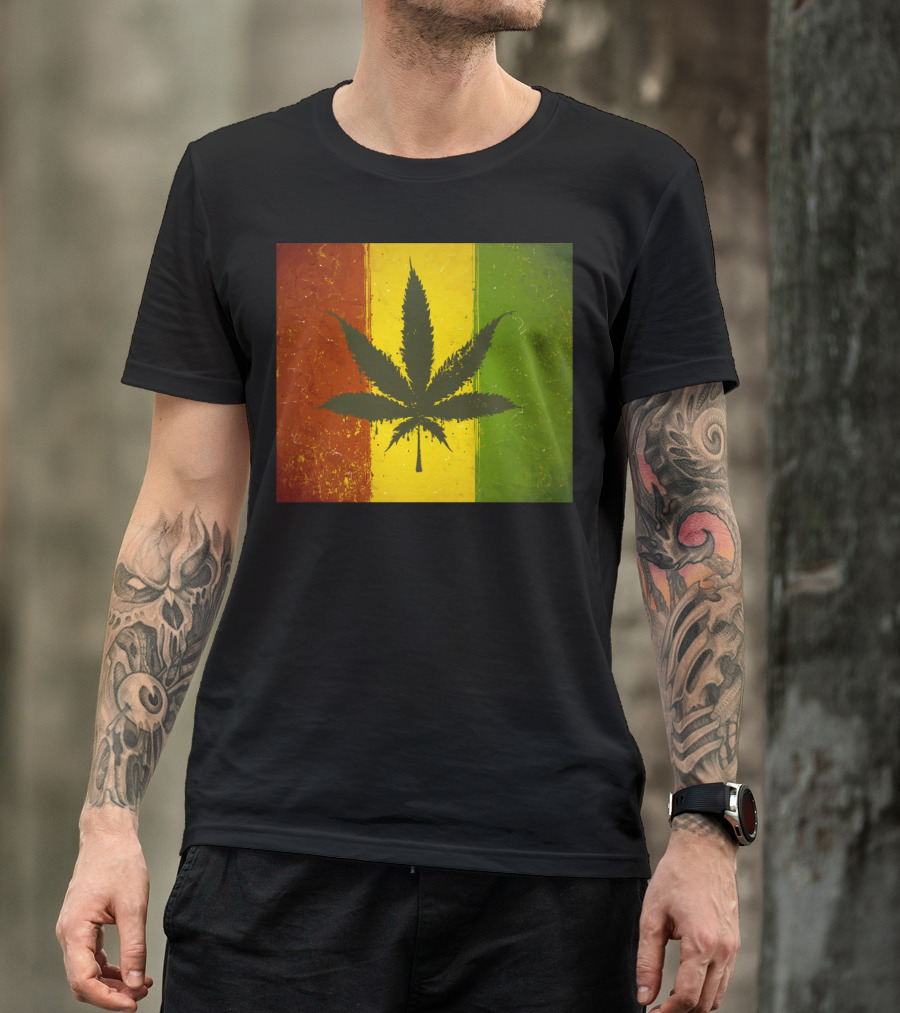 Rasta Jamaican Marijuana Leaf Legalized Pot Flag T-Shirt