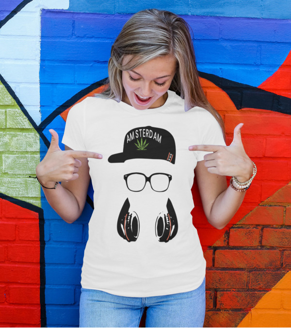 Amsterdam Holland Marijuana Souvenir Hat Glasses Headphones T-Shirt