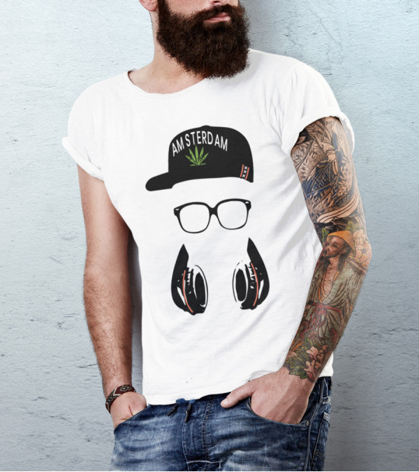 Amsterdam Holland Marijuana Souvenir Hat Glasses Headphones T-Shirt