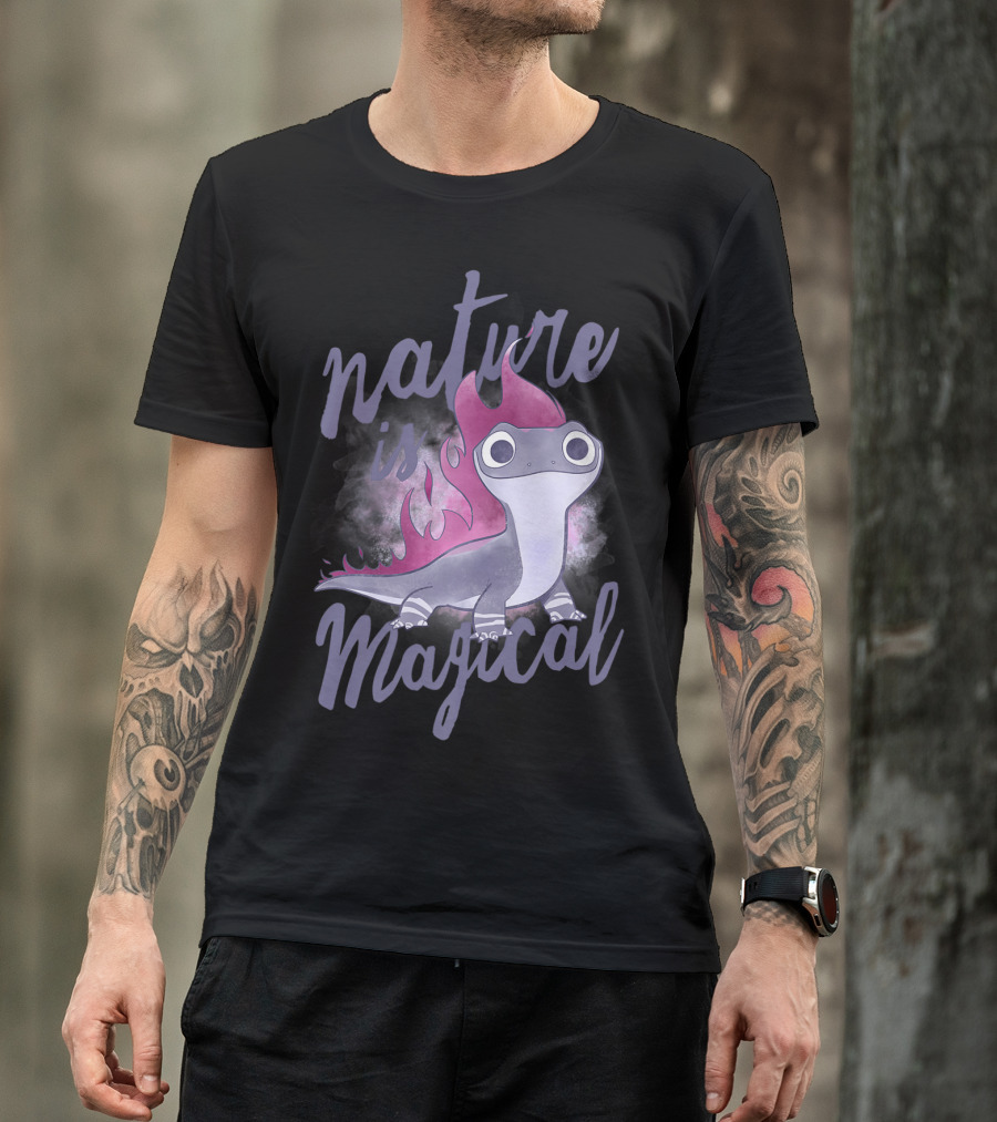 Disney Frozen 2 Salamander Character With Nature Is Magical Text T-Shirt