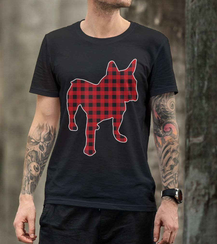 French Bulldog Red Buffalo Plaid Christmas T-Shirt