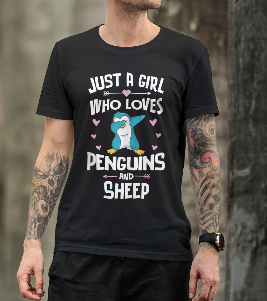 Just A Girl Who Loves Penguins And Sheep Dabbing Penguin Heart Arrows T-Shirt
