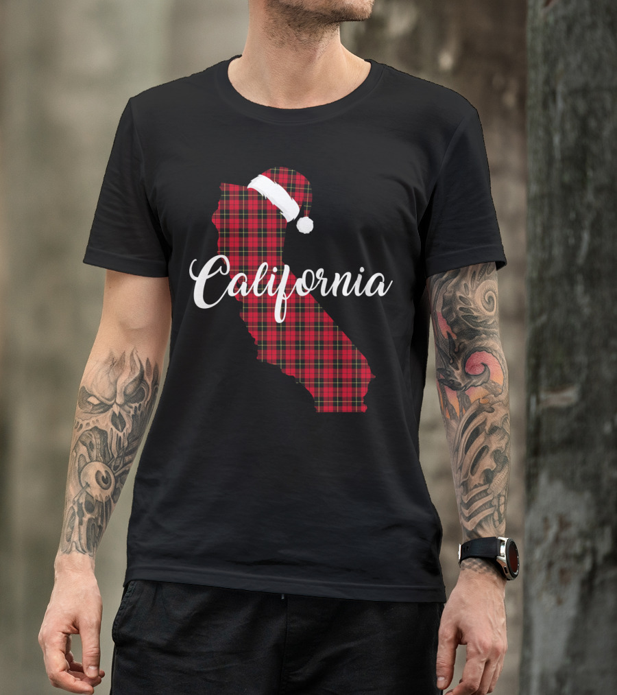 California Red Buffalo Plaid Santa Hat Royal Stewart T-Shirt