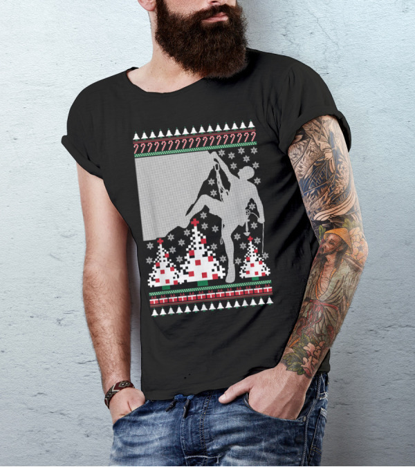 Rock Climbing Ugly Christmas Holiday Tree Pixel T-Shirt