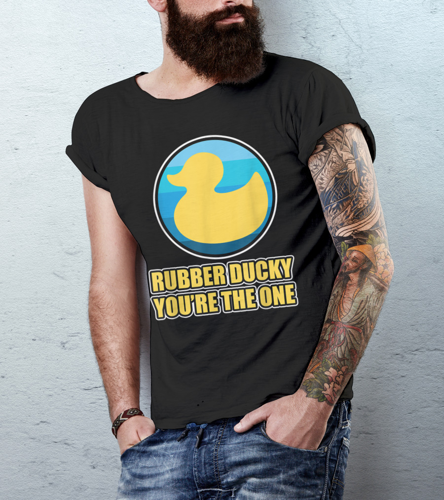 Rubber Ducky You're The One Iconic Yellow Toy Bath Duck Blue Circle Background T-Shirt