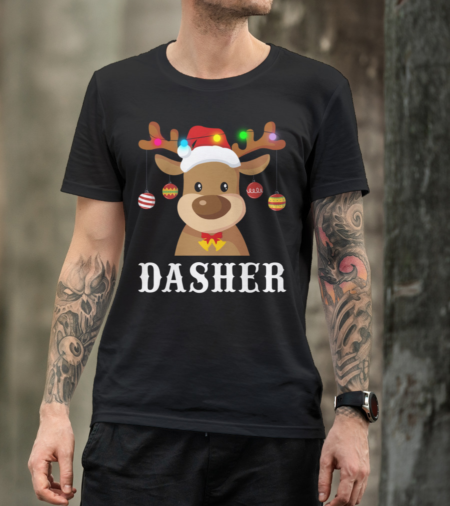Dasher Reindeer Santa Xmas Group Holiday Lights T-Shirt