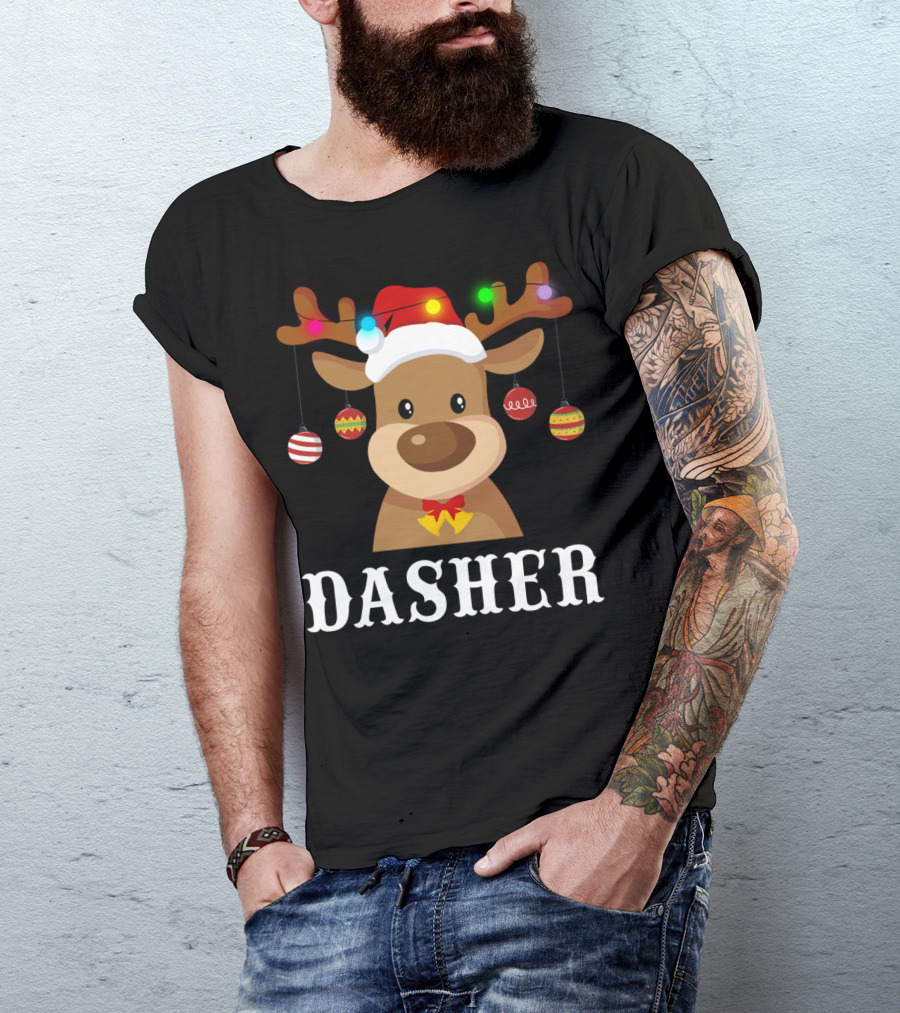 Dasher Reindeer Santa Xmas Group Holiday Lights T-Shirt