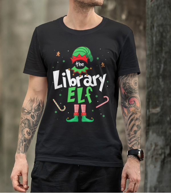 The Library Elf Christmas Xmas Family Outfit Candy Cane Gingerbread T-Shirt