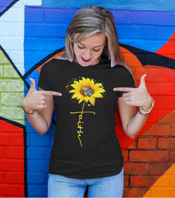 Kansas Jayhawks Sunflower Faith Cross Shape T-Shirt