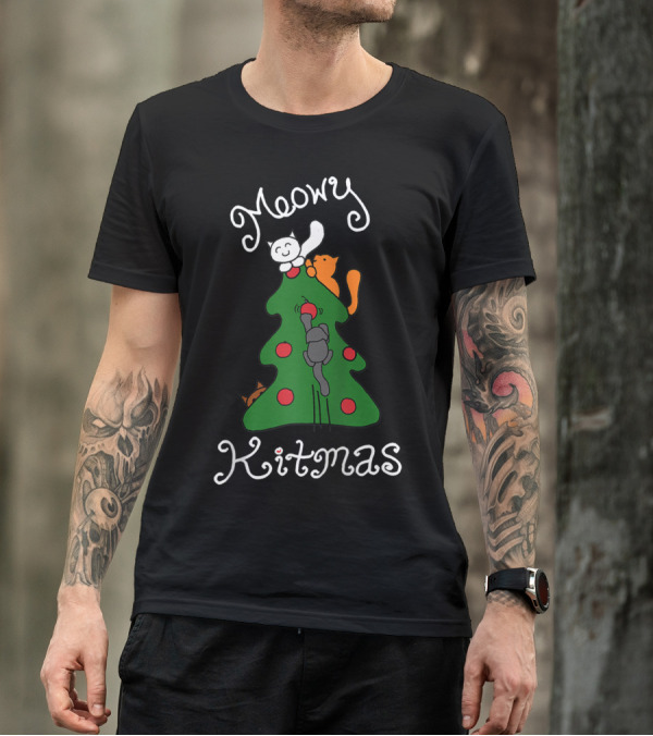 Meowy Kitmas Cats On Christmas Tree T-Shirt