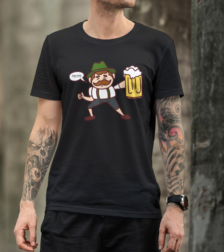 Prost Cute Lederhosen Guy With Beer October T-Shirt