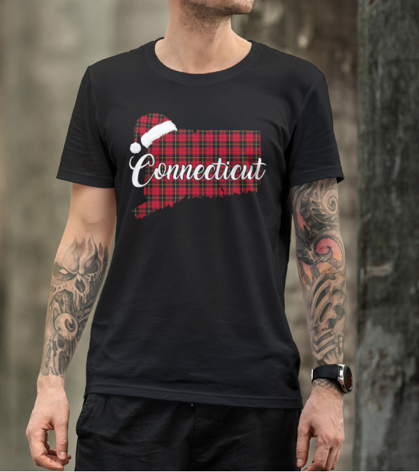 Connecticut Red Buffalo Plaid With Santa Hat Royal Stewart T-Shirt