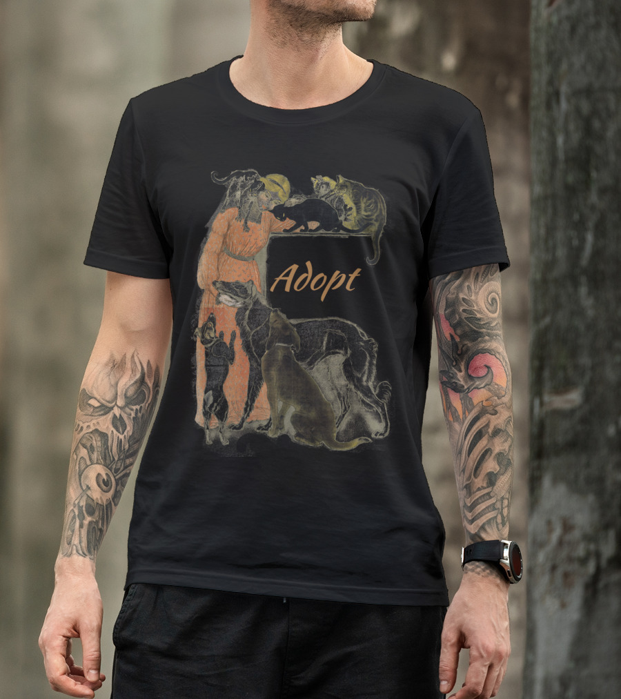 Rescue Adopt Love Dog And Cat Lover With Vintage Style Woman Surrounded By Pets T-Shirt