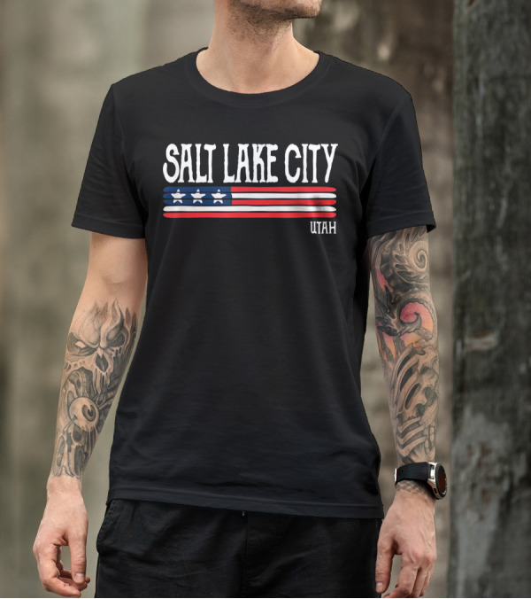 Salt Lake City Utah American Flag Stars Stripes T-Shirt