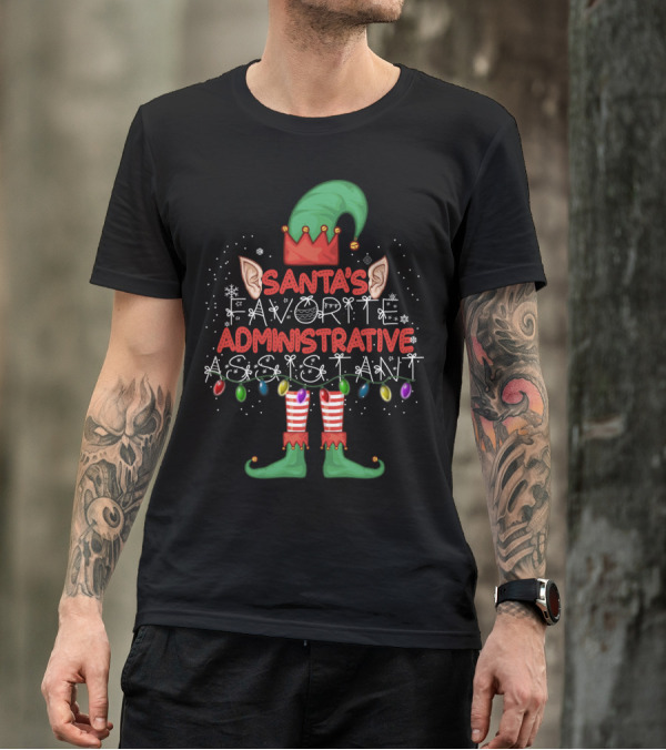 Santa's Favorite Administrative Assistant Elf Christmas Lights T-Shirt