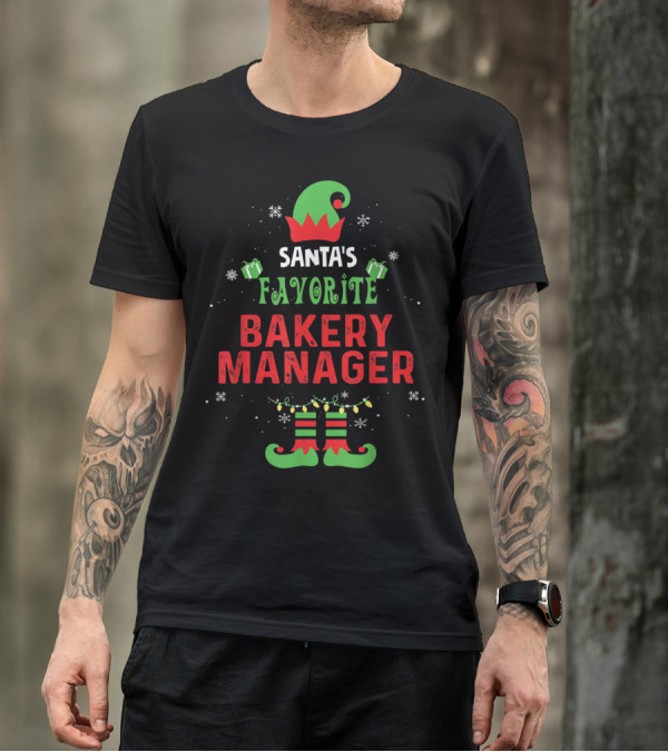 Santa's Favorite Bakery Manager Christmas Elf Hat And Boots T-Shirt