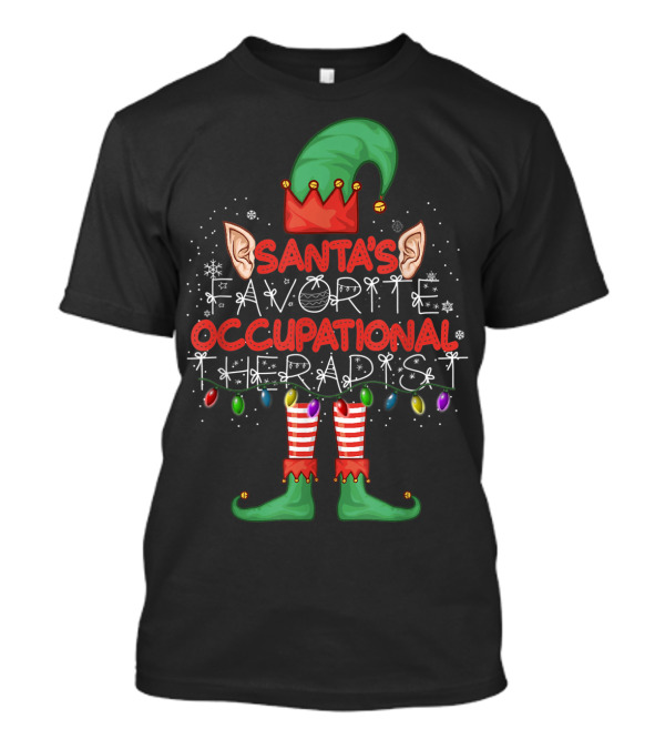 Santa's Favorite Occupational Therapist Elf Christmas Lights T-Shirt