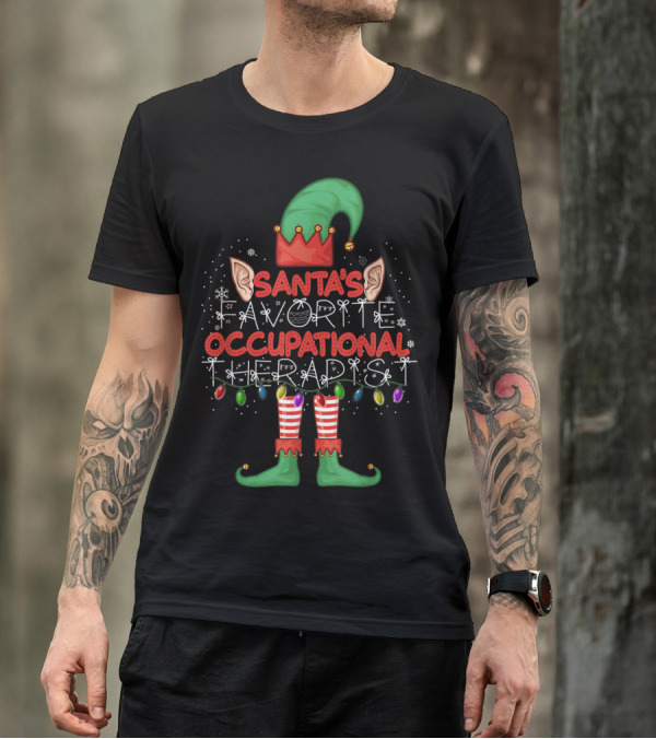Santa's Favorite Occupational Therapist Elf Christmas Lights T-Shirt