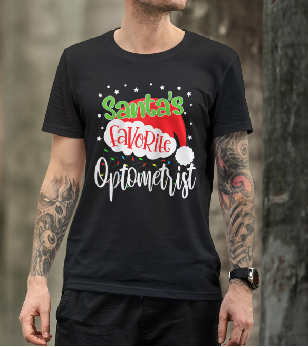 Santa's Favorite Optometrist Christmas Santa Hat And Lights T-Shirt