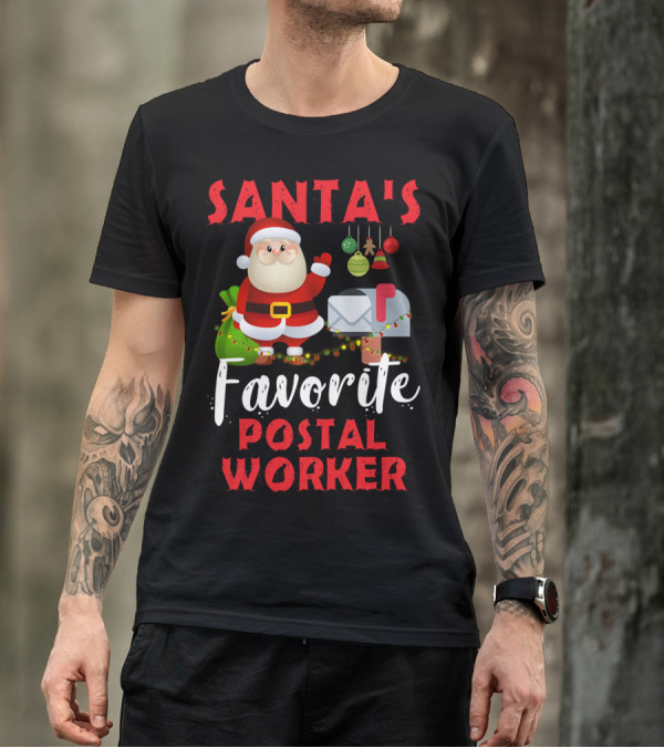 Santa's Favorite Postal Worker Christmas Mailbox Santa Claus T-Shirt