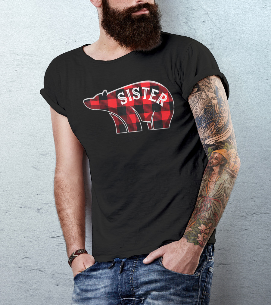 Sister Bear Christmas Plaid Buffalo Family T-Shirt
