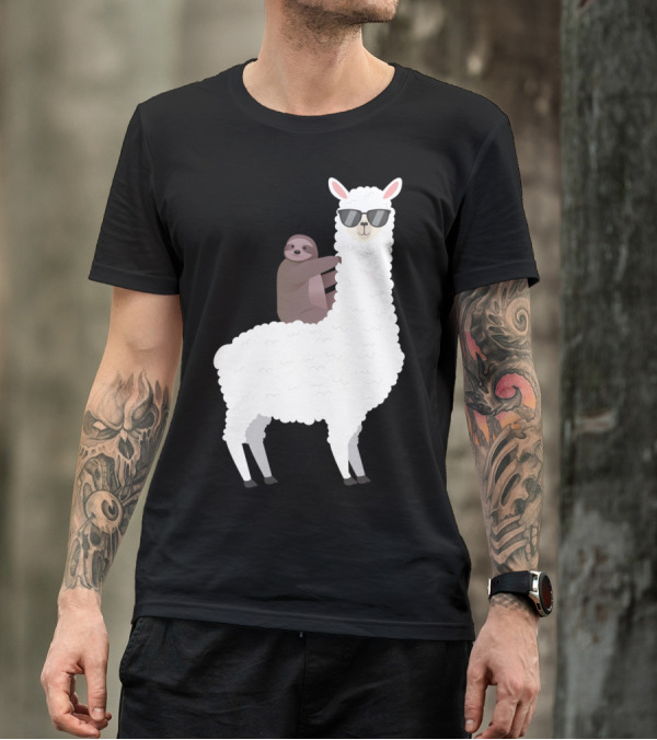 Sloth Life Riding Llama Cool Sunglasses Duo T-Shirt