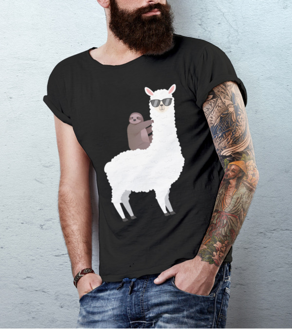 Sloth Life Riding Llama Cool Sunglasses Duo T-Shirt