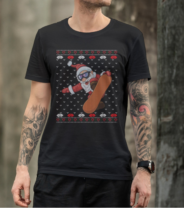 Snowboarding Santa With Goggles In Ugly Christmas T-Shirt