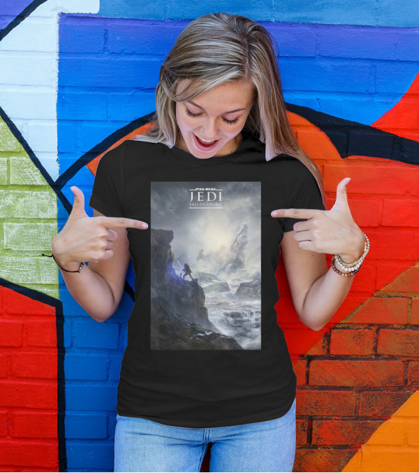 Star Wars Jedi Fallen Order Scenic Battle With Stormtrooper And Ruins T-Shirt