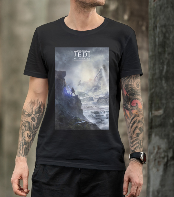 Star Wars Jedi Fallen Order Scenic Battle With Stormtrooper And Ruins T-Shirt