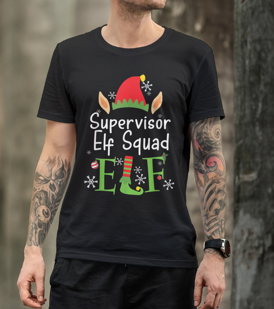 Supervisor Elf Squad Christmas Hat Snowflakes Ornaments T-Shirt