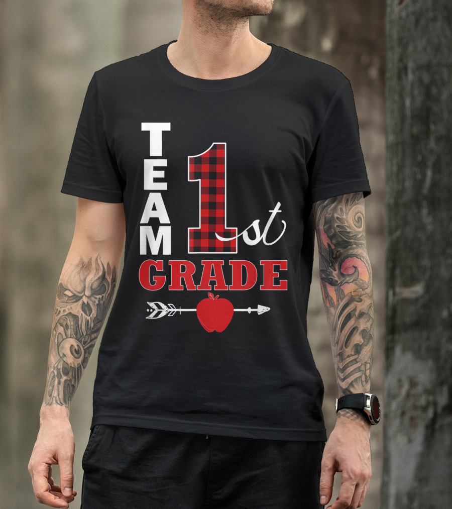 Team 1st Grade Lumberjack Plaid Teacher Arrow Apple T-Shirt