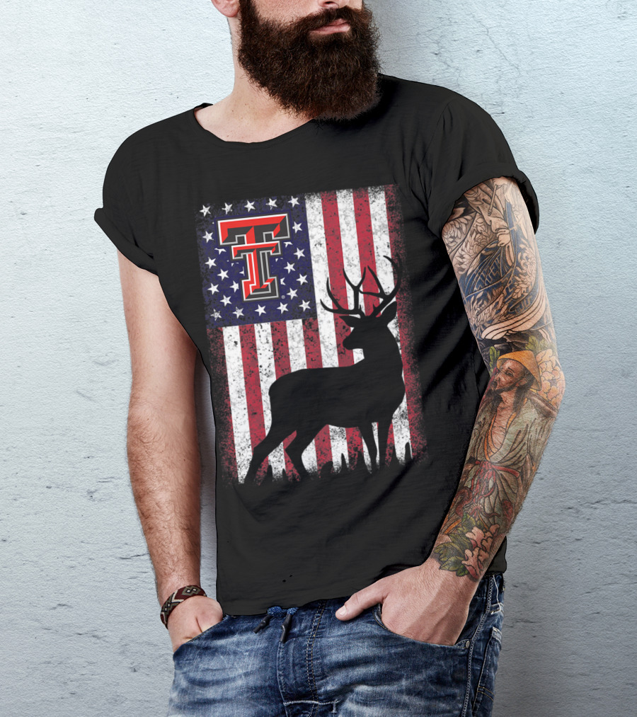 Texas Tech Red Raiders American Flag Deer T-Shirt