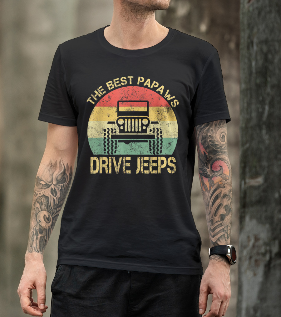 The Best Papaws Drive Jeeps Retro Striped T-Shirt