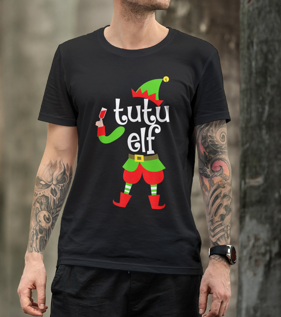 Tutu Elf Holding Wine Glass Christmas Costume T-Shirt