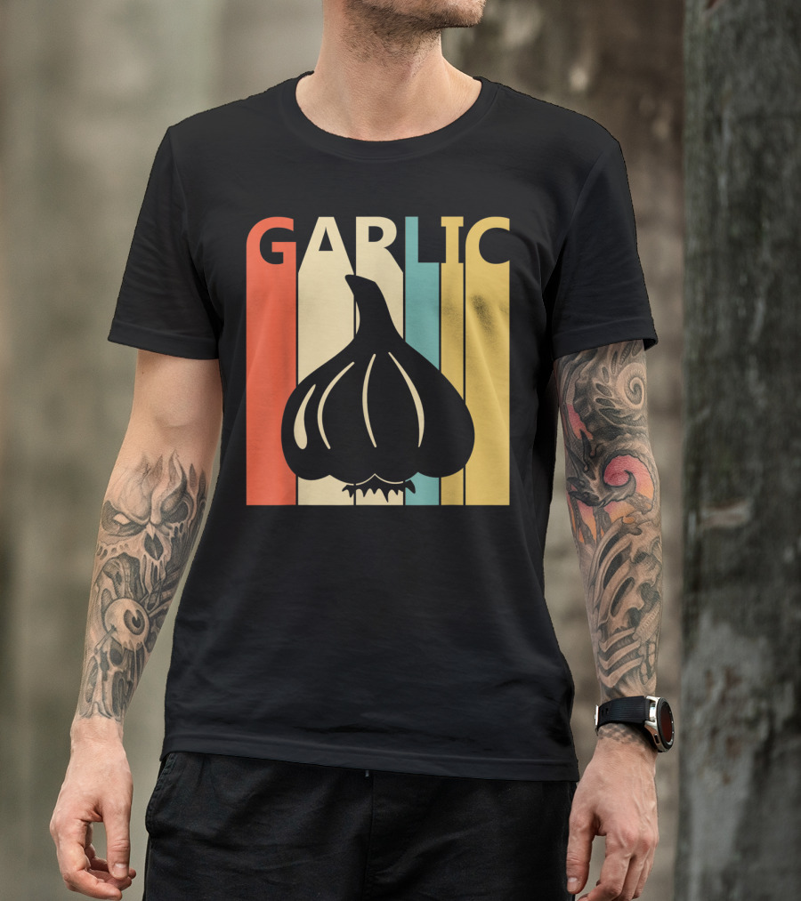 Vintage Garlic Lover Retro Stripes T-Shirt