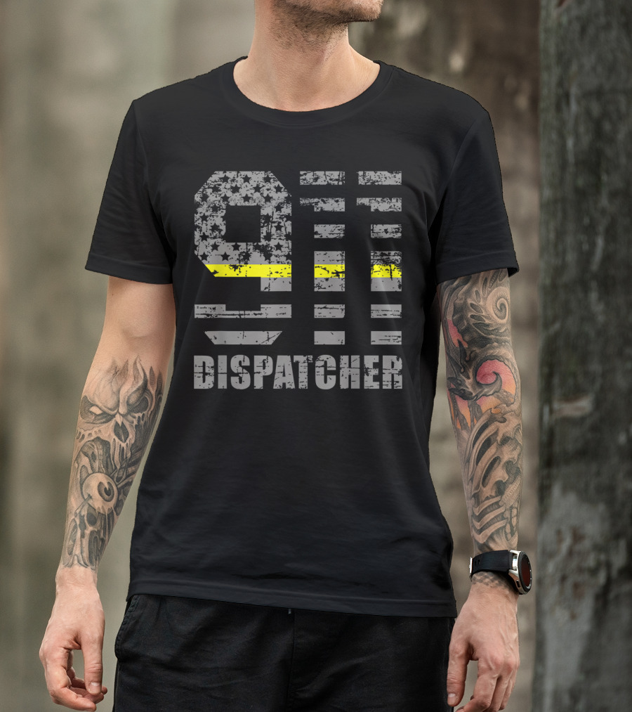 911 Dispatcher Thin Yellow Line Distressed Flag T-Shirt